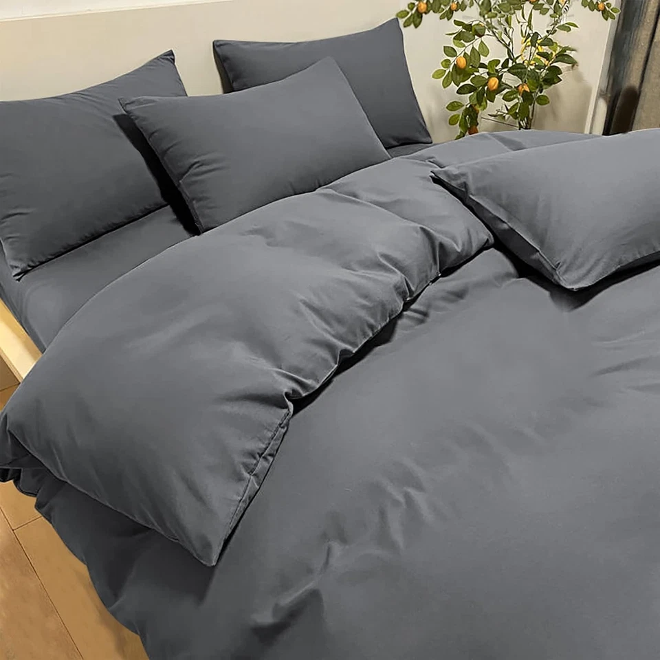 Set Copripiumino Matrimoniale 240X220 CM 2 Federe Monocromatico in Microfibra Gr - Immagine 2 di 4