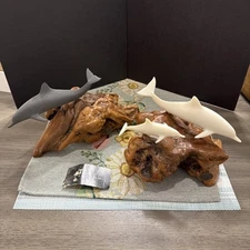 Set Of 2 VTG 1980s John Perry Dolphin Sculpture Driftwood Burl Wood Base