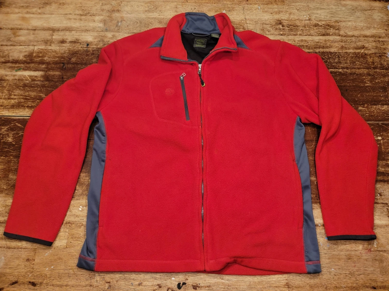 Timberland Y2K Jacket Mens Large Red Fleece Full Zip Outdoor Vented Hiking