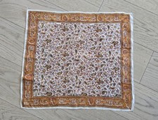 Silk Vtg Scarf, Pocket Square; Paisley Print, 17" sq; Gold Ivory