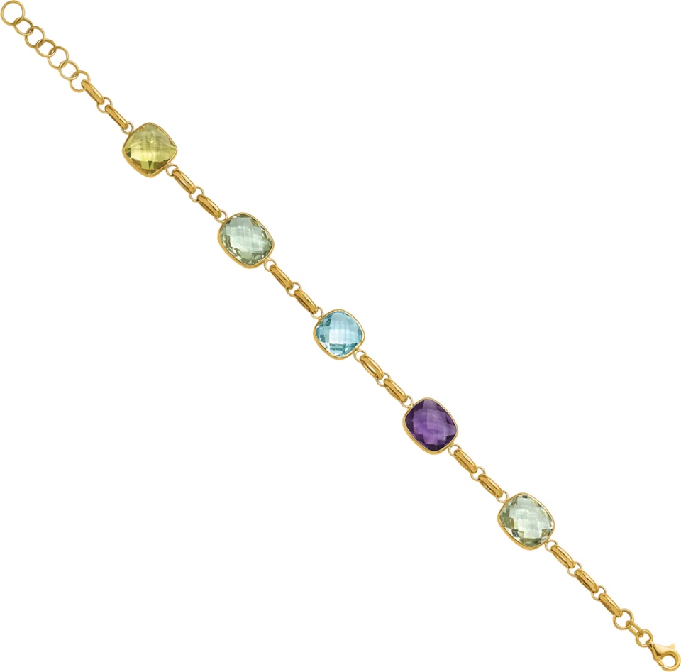 14K Solid Yellow Gold Multi-color Rainbow Tennis Bracelet - Image 3 of 4
