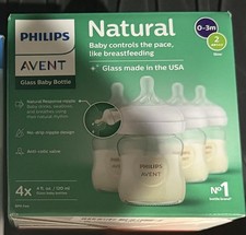 Philips Natural Glass 4pk Baby Bottles Slow Flow 4oz Bottles Number 1