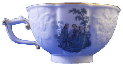 Antique 19thC Meissen Porcelain Scenic Cup Royal Green Watteau Service German