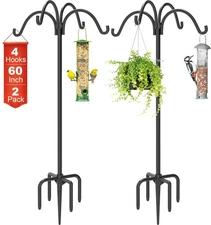 4-Hooks Shepherds Hooks for Outdoor, 60" Heavy Duty Bird Feeder Pole with 5 P...