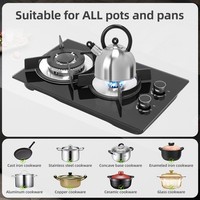 2 Burners Gas Hob 30cm Black Tempered Glass Kitchen Built in Gas Cooktop NG/LPG