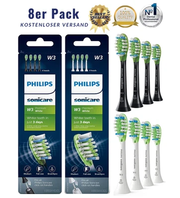 8/4 Stück Philips W3 Sonicare Bürstenkopfe – Schwarz/Weiß HX9064 C3 C1 W2 Neu~
