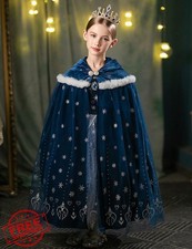 Hulaha Girls Elsa Anna Velvet Hooded Cape Princess Dress Up Cloak