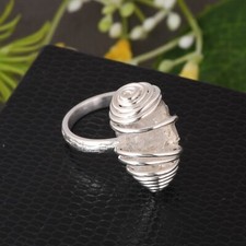 Raw Herkimer Diamond Wrap Band Sterling Silver Ring Healing Jewelry Gift For Her