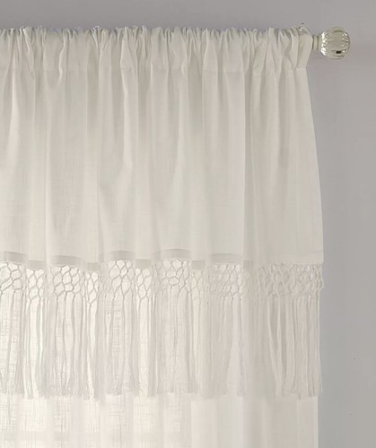 Elrene Calypso 52" x 84" Macramé Tassel Semi-Sheer Curtain Panel, Ivory 👍 - Picture 2 of 5