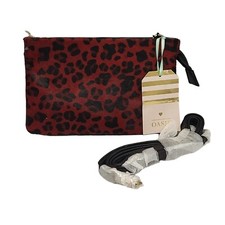 Oasis Red Black Zip Leather Micro Hand Bag Uk Women's Size 4.5" X 7.5" Bnwt