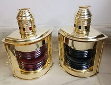Nautical Oil Lamps Polish Brass Finish Port & Starboard Lanterns Home Wall Decor