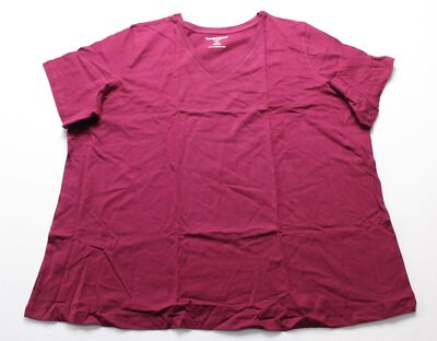 Active Basic Women's Solid Short Sleeve V-Neck Basic T-Shirt AP2 Burgundy Large 