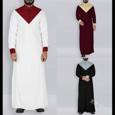 Men's Long Sleeve Muslim Clothing Saudi Jubba Arab Kaftan Thobe Long Dress Robe