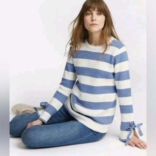 Joules Women’s Myanna Tie Sleeve Jumper in Light Blue Stripe in Size 6