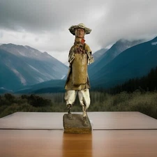 Vintage Mexican Folk Art Paper Mache Older Farm Worker Carrying His Work Home