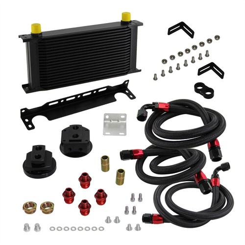 Universal 19 Row AN10 Oil Cooler Kit Relocation Adapter Bracket Kit Black - Picture 3 of 10