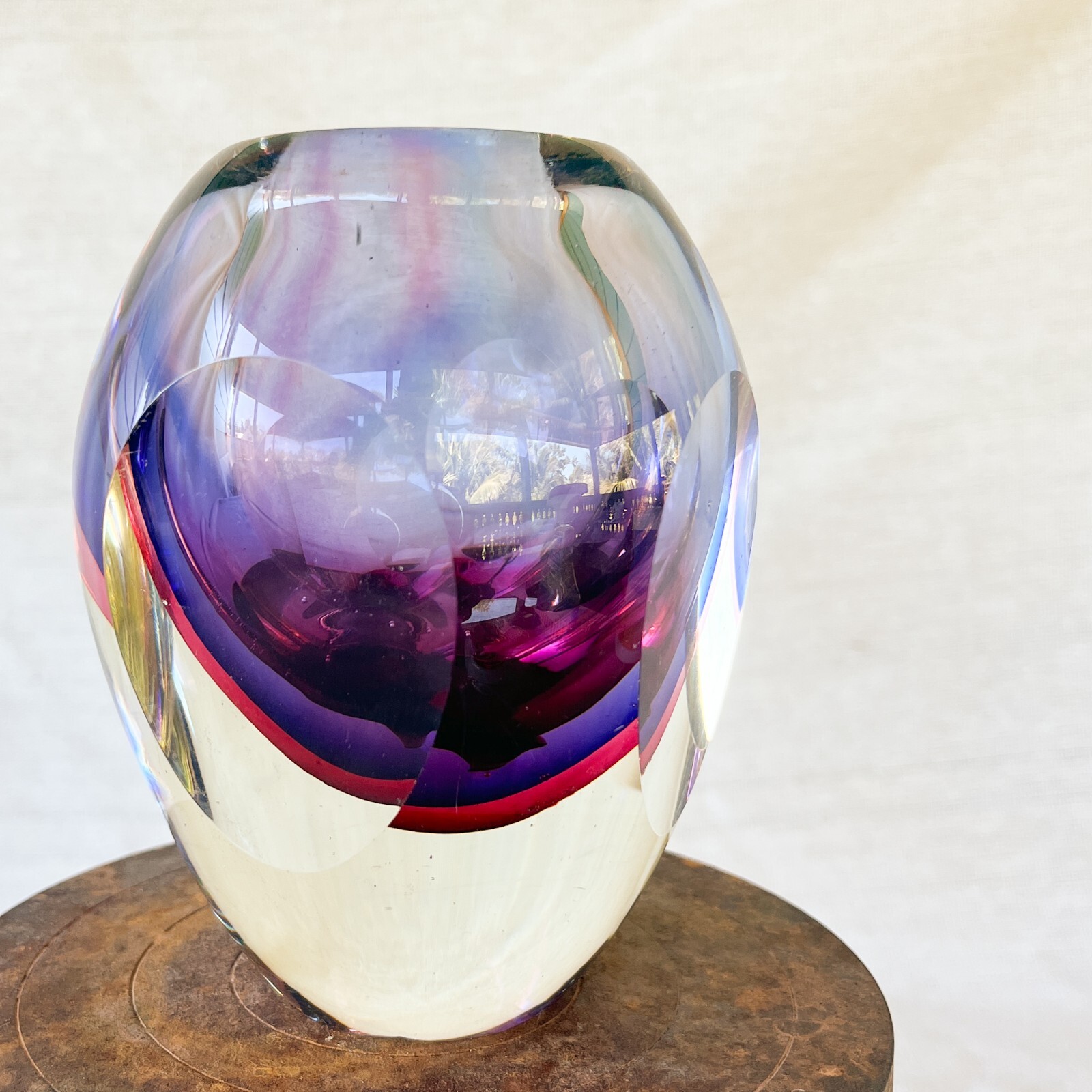 Mid Century Murano Sommerso Faceted Art Glass Vase Flavio Poli