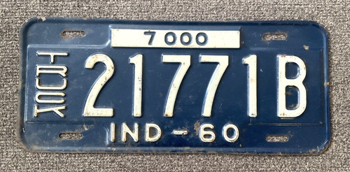 Rare 1960 INDIANA TRUCK License Plate ALL ORIGINAL PAINT 7000
