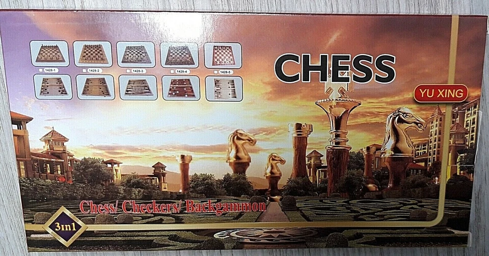 Schachspiel Holz im Koffer, Chess, Schach Reiseschach Backgammon 3 in1 Checkers - Bild 3 von 4