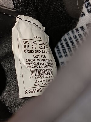 RB K-Swiss Los Angeles 1966 Men's Size 9.5 Suede Sneakers Shoes Black