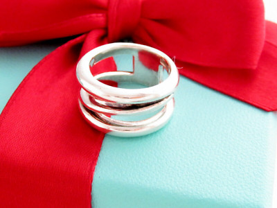 Tiffany & Co Silver Diagonal Zig Zag Ring Band Size 7