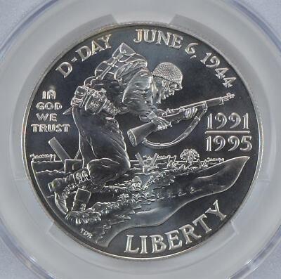1991-95-D World War II Commemorative Silver Dollar MS69 CAC CACg