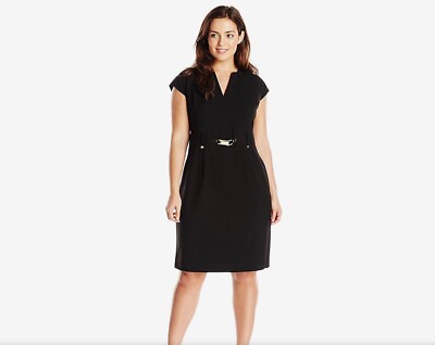 Calvin Klein Cap-Sleeve ShirtDress Exposed back zip with Gold