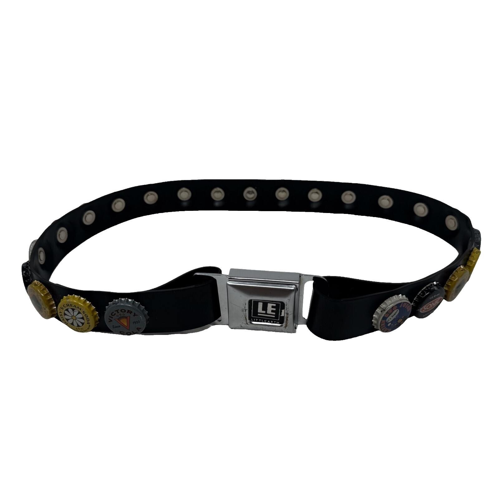 Little Earth Black Women’s Belt with Metal Seatbelt Buckle Little Earth bottle cap belt, New England Patriots: size  main image 4