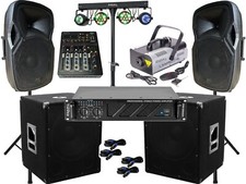 DJ PA Anlage 3600Watt 38cm Box USB Mischpult Stativ LED Light Nebel Komplett Set
