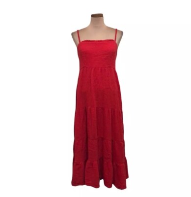 Francescas Collection Knox Rose Maxi Dress Size Medium Red Tiered Peasant  | eBay