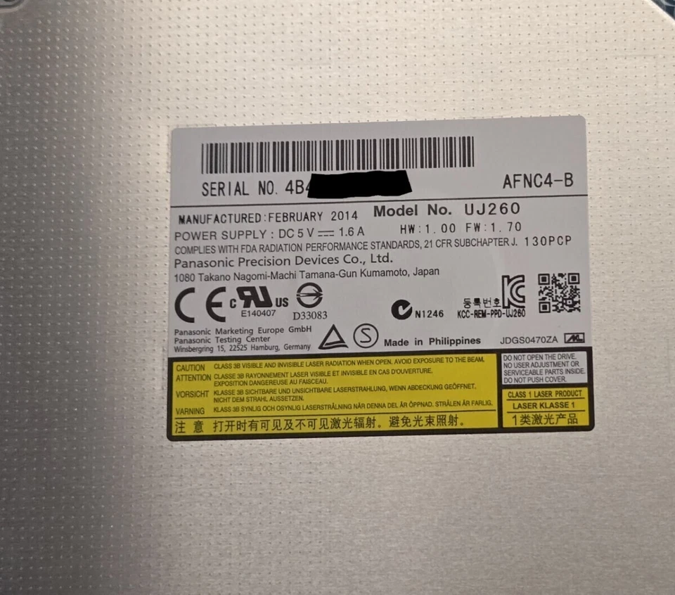 Panasonic UJ-260 Unidad SATA Interna Delgada 6X Grabadora Blu-Ray Grabadora BD-RE DVD Foto 3 de 3