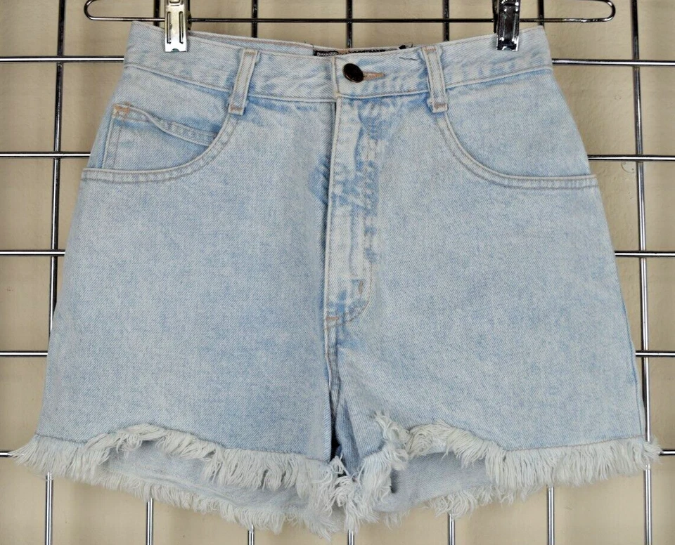 Pantalones Cortos Jean Vintage Beverly Hills Denim Talla 5 S/M Años 80 Azul Lavado Fray Cintura Alta Foto 3 de 4