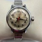 Vintage Timex Watch Women Silver Tone Red Seconds Hand Manual Wind FLAWED Band