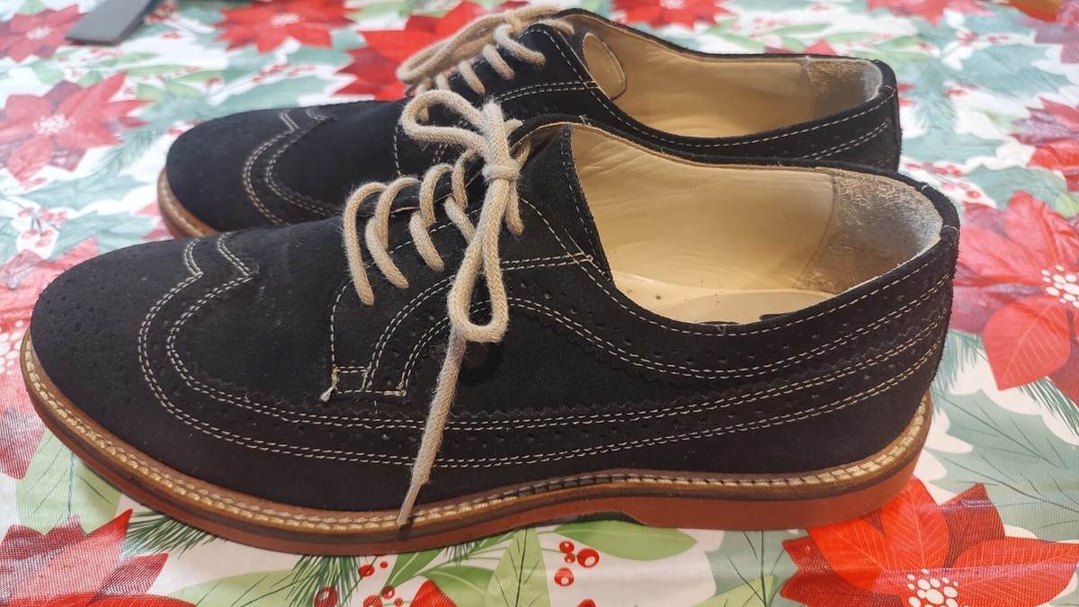 1901 Nordstrom Mens Oxford Shoes Blue Suede Almond Toe Orange Laces Sz 13 Nordstrom 1901 Mens Blue Wingtip Suede Leather Oxford Dress  main image 2