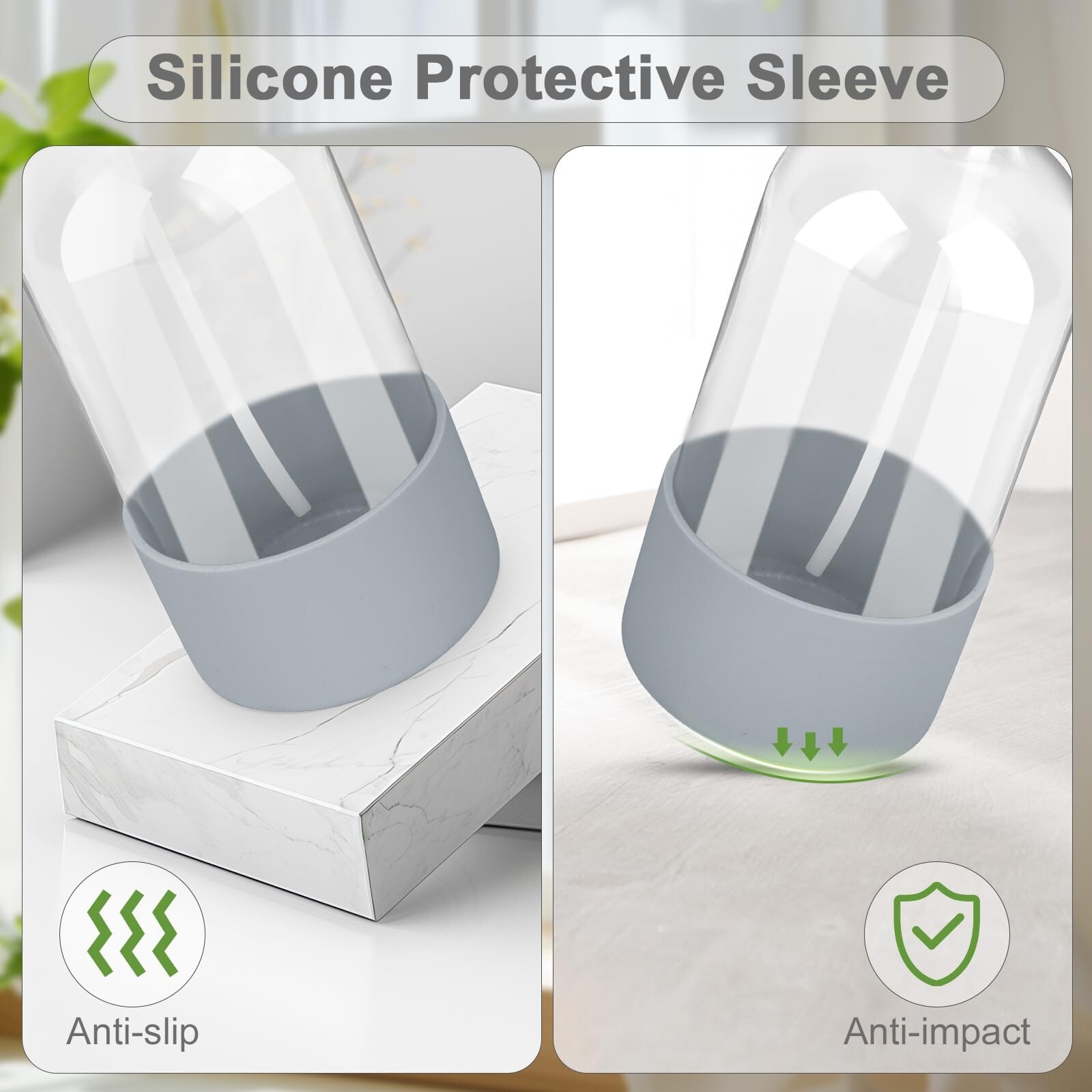 2 Pack Glass Spray Bottles with Silicone Sleeve, 16 oz Empty Refillable Conta...