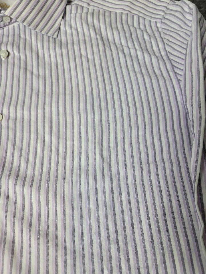 Brioni Men's Dress Formal Shirt Size L White And Purple  Stripe French Cuff - Image 4 of 4