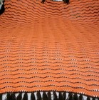 Vintage Handmade Crotchet Afghan Blanket Orange & Brown Striped Fringe 78"x 74" 