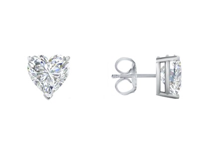 IGI E/VVS 3 Ct Heart Lab Created Grown Diamond Earring 14K 18K White Yellow Gold