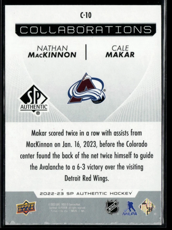 2022-23 SP Authentic Collaborations #C-10 Nathan MacKinnon / Cale Makar - Image 2 of 2