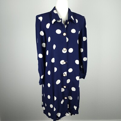 VTG 90s Liz Claiborne Shirt Dress Navy Large Polka Dot Button