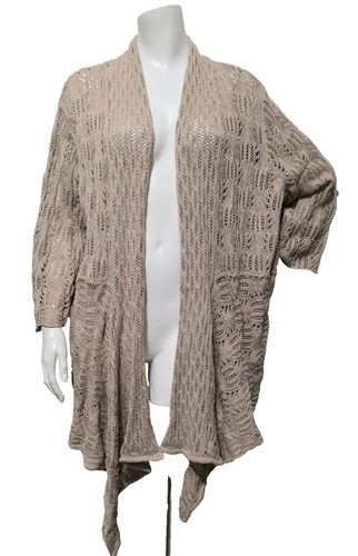 Woman Within 1X Cardigan Sweater Coat Beige Open Pointed Front Hem Openwork Knit - Picture 2 of 7