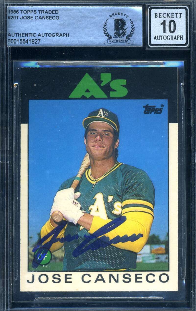 Jose Canseco Gem Mint 10 Beckett BAS Signed 1986 Topps Traded Rookie Autograph