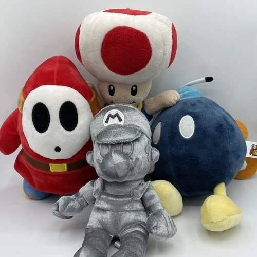 Super Mario Plush Lot 2020 Silver Mario Toad Bob Omb Shy Guy Nintendo Good Stuff