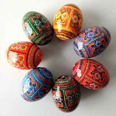 Vintage Sham El Nessim hand painted Easter eggs pieces handmade painted on wood