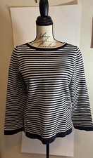 Ann Taylor Size Medium Sweater Navy Blue White Stripe Nautical Womens Top