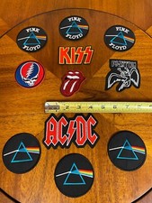 Lot of 11 HARD ROCK "IRON-ON PATCHES" PINK FLOYD ZEPPELIN STONES DEAD ACDC KISS