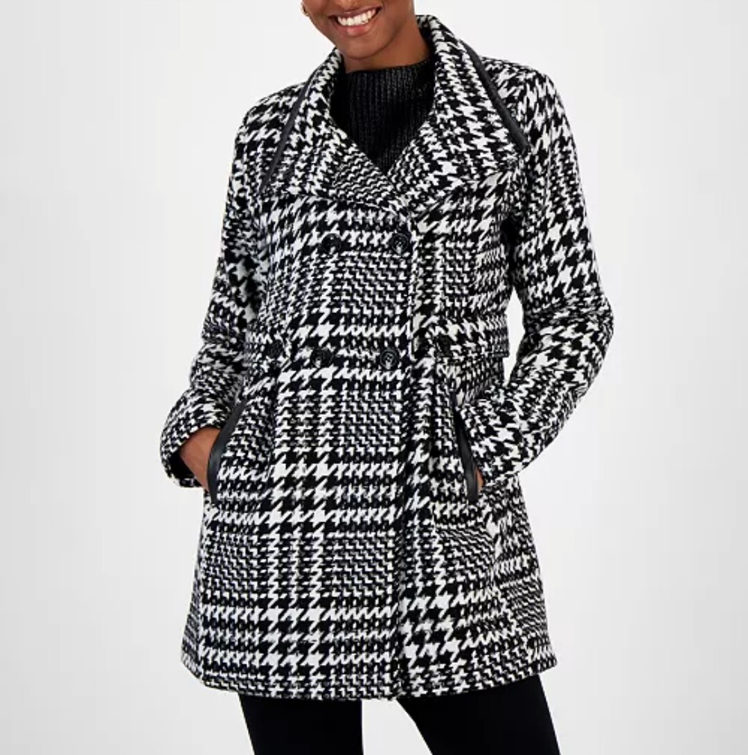 BCX Junior's Houndstooth Double Breasted Belted Coat Size:XL NWT