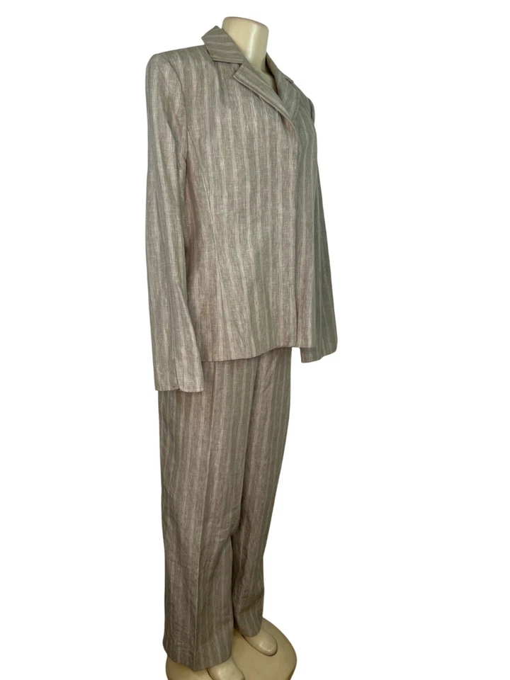 Traje de 2 piezas a rayas beige Ellen Tracy para mujer con blazer y pantalones talla 16 -Nuevo Foto 2 de 4