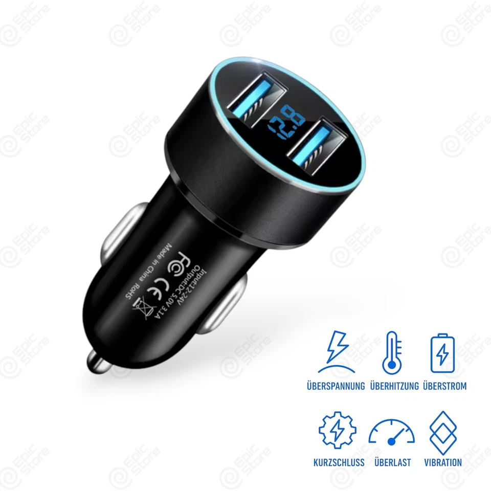 Zigarettenanzünder USB Ladegerät Ladeadapter KFZ Auto USB 2 Port Kabel - Bild 2 von 4