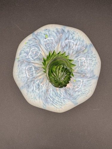 Rare Signed Opalescent Art Glass Pumpkin 5” With Green Twisted Glass Stem 1999 - Picture 5 of 10